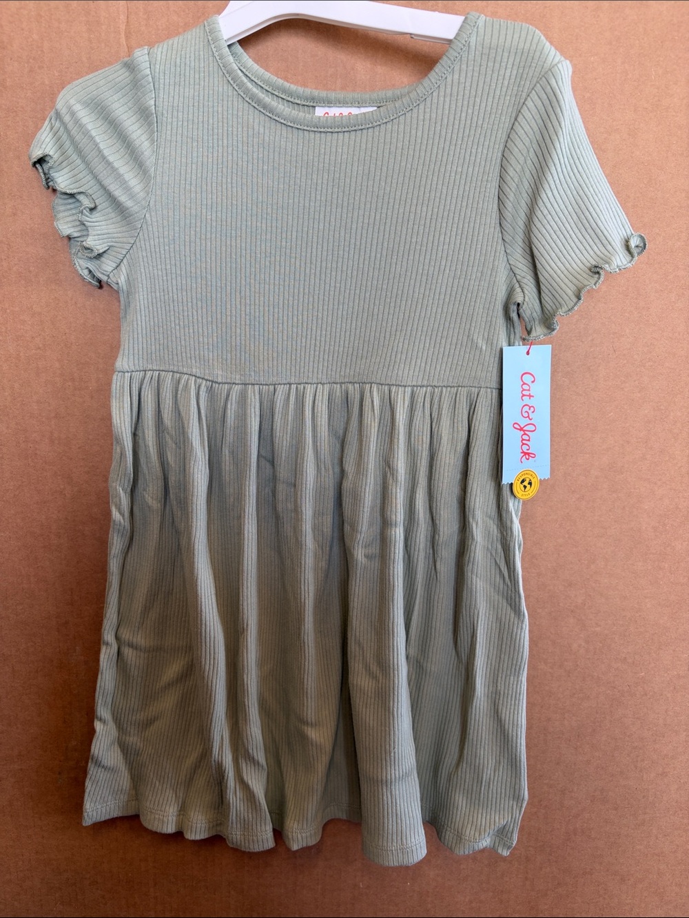 Cat & Jack Sage Green Ribbed Short Sleeve Girls' Dress